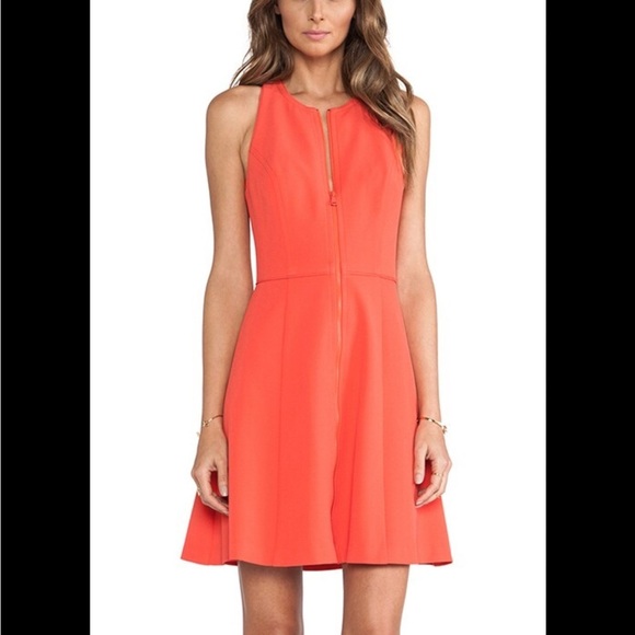 Trina Turk Coral Bishop Dress Full Zip Front Fit Flare Style Revolve Size 2 - Picture 1 of 8